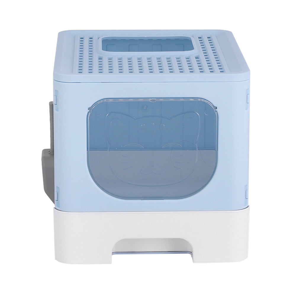 i.Pet Cat Litter Box Large Tray Kitty Toilet Enclosed Hooded Foldable Cat Litter Box Scoop Blue PET-CLB-BL