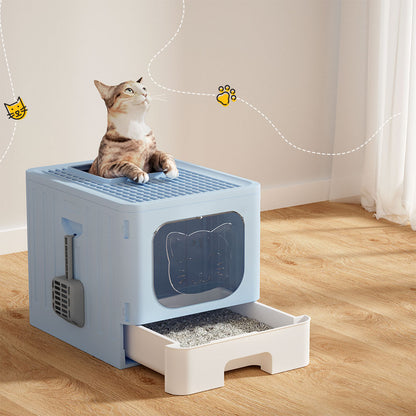 i.Pet Cat Litter Box Large Tray Kitty Toilet Enclosed Hooded Foldable Cat Litter Box Scoop Blue PET-CLB-BL