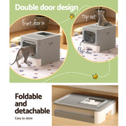 i.Pet Cat Litter Box Large Tray Kitty Toilet Enclosed Hooded Foldable Cat Litter Box Scoop Grey