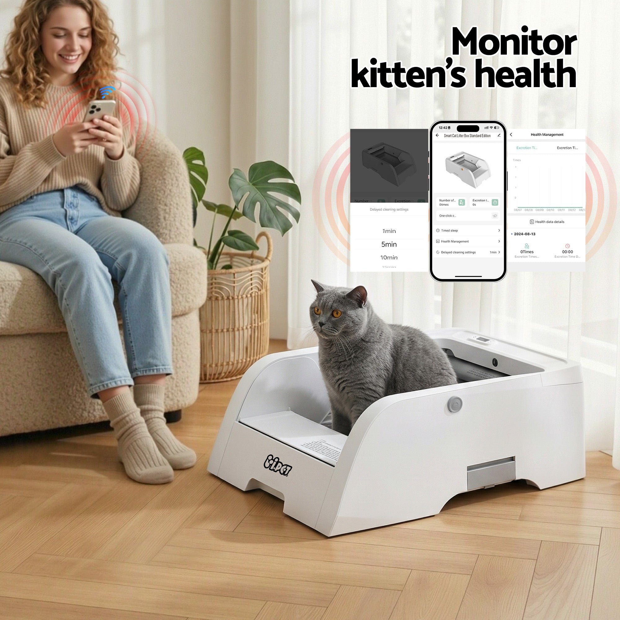 i.pet Automatic Cat Litter Box Self Cleaning Smart Pet Toilet App Control 5L White PET-CLB-NC-APP-WH