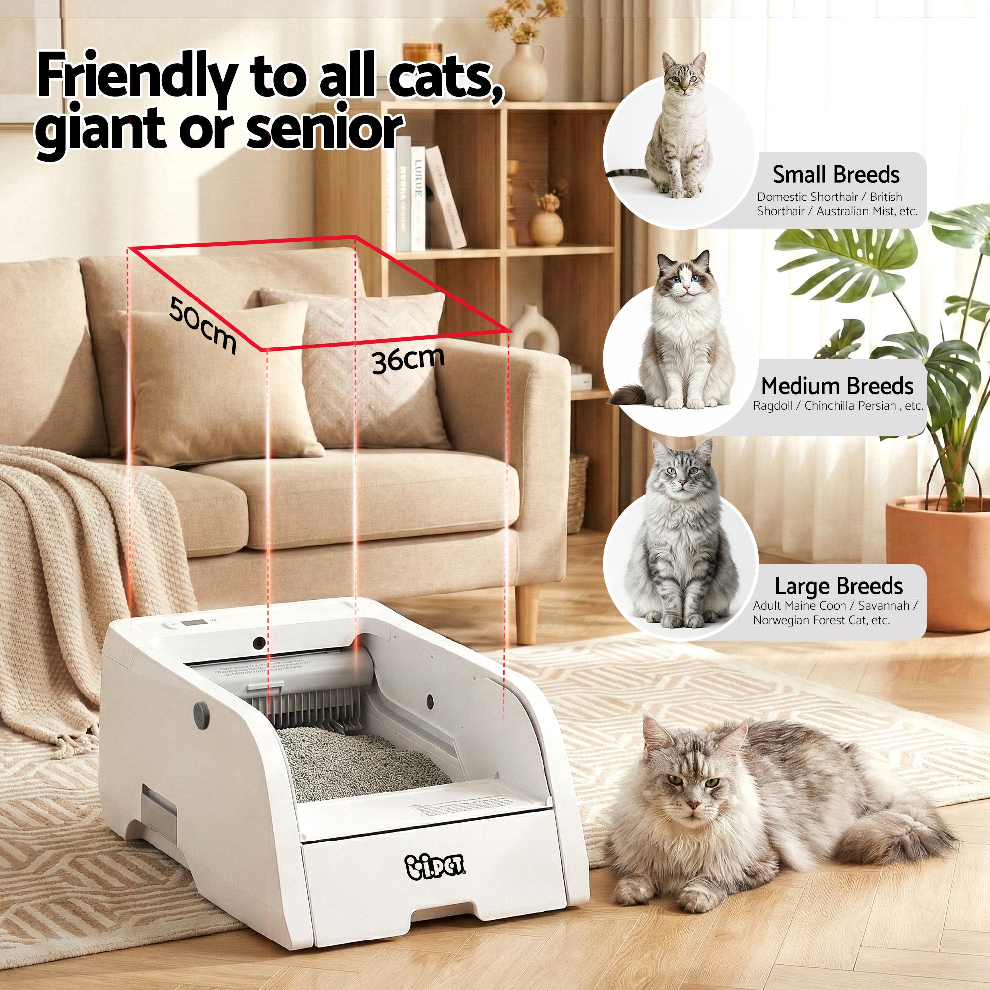 i.pet Automatic Cat Litter Box Self Cleaning Smart Pet Toilet App Control 5L White PET-CLB-NC-APP-WH