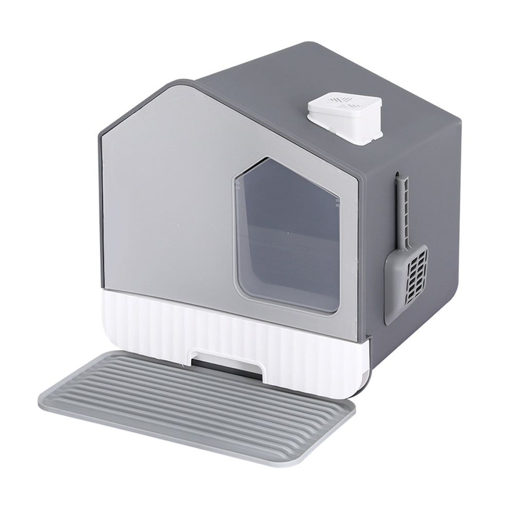 i.Pet Cat Litter Box Large Tray Kitty Toilet Enclosed Cat Litter Box Hooded Scoop Mat Grey PET-CLB-ROOF-GR