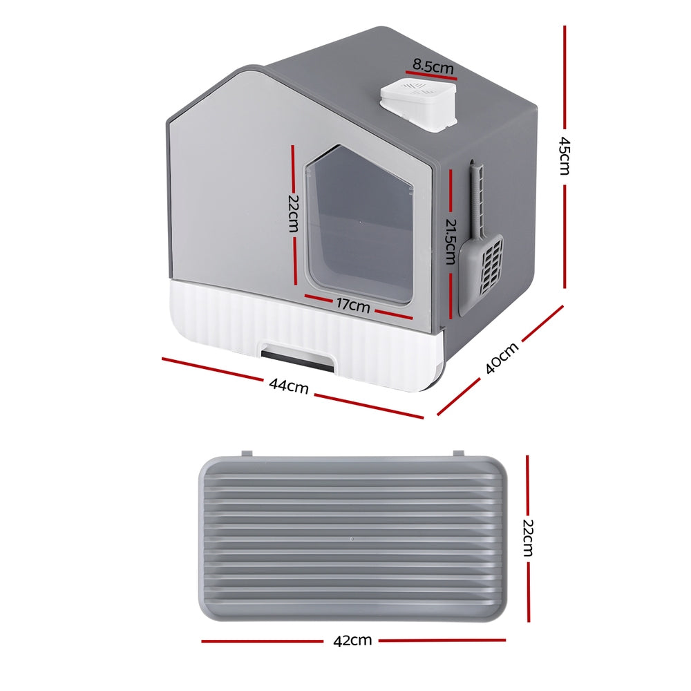 i.Pet Cat Litter Box Large Tray Kitty Toilet Enclosed Cat Litter Box Hooded Scoop Mat Grey PET-CLB-ROOF-GR