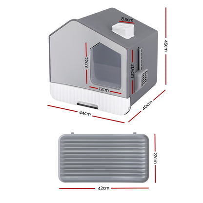 i.Pet Cat Litter Box Large Tray Kitty Toilet Enclosed Cat Litter Box Hooded Scoop Mat Grey PET-CLB-ROOF-GR