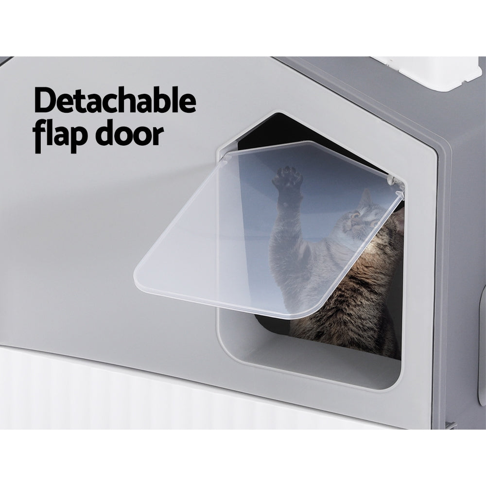 i.Pet Cat Litter Box Large Tray Kitty Toilet Enclosed Cat Litter Box Hooded Scoop Mat Grey PET-CLB-ROOF-GR