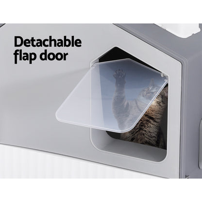 i.Pet Cat Litter Box Large Tray Kitty Toilet Enclosed Cat Litter Box Hooded Scoop Mat Grey PET-CLB-ROOF-GR