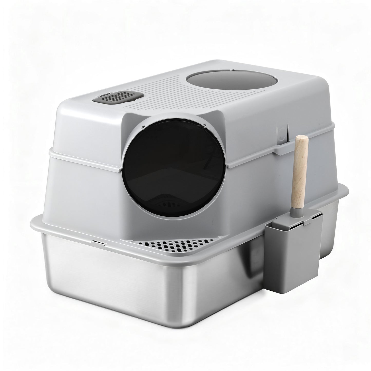 i.Pet Cat Litter Box Large Stainless Steel High Sided Pet Toilet Odour Control PET-CLB-STL-CV-LTGR