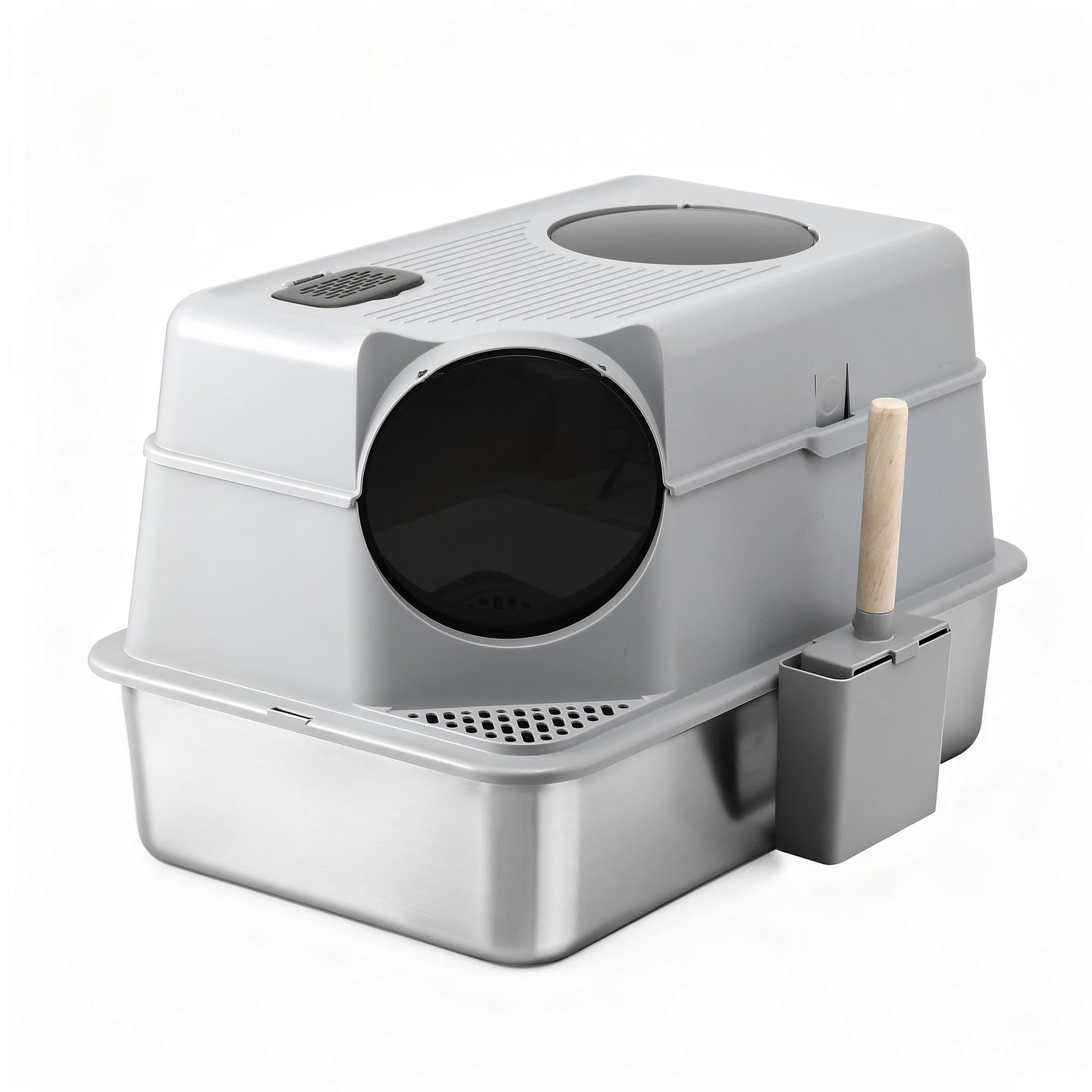 i.Pet Cat Litter Box Large Stainless Steel High Sided Pet Toilet Odour Control PET-CLB-STL-CV-LTGR