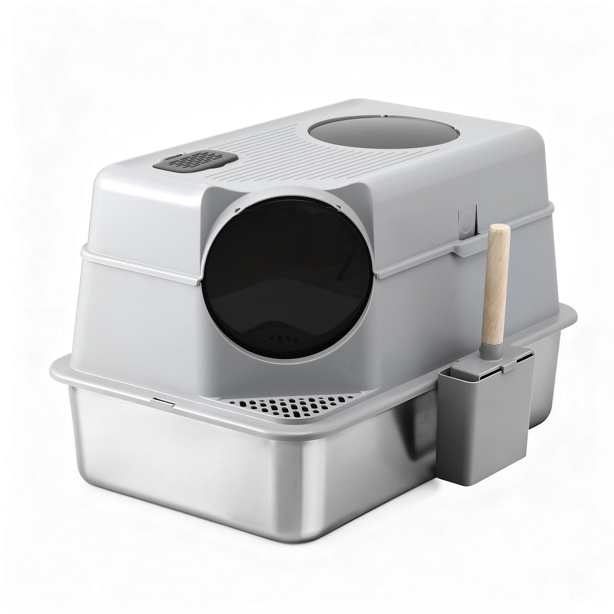 i.Pet Cat Litter Box Large Stainless Steel High Sided Pet Toilet Odour Control PET-CLB-STL-CV-LTGR