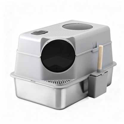 i.Pet Cat Litter Box Large Stainless Steel High Sided Pet Toilet Odour Control PET-CLB-STL-CV-LTGR