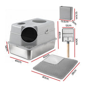 i.Pet Cat Litter Box Large Stainless Steel High Sided Pet Toilet Odour Control PET-CLB-STL-CV-LTGR