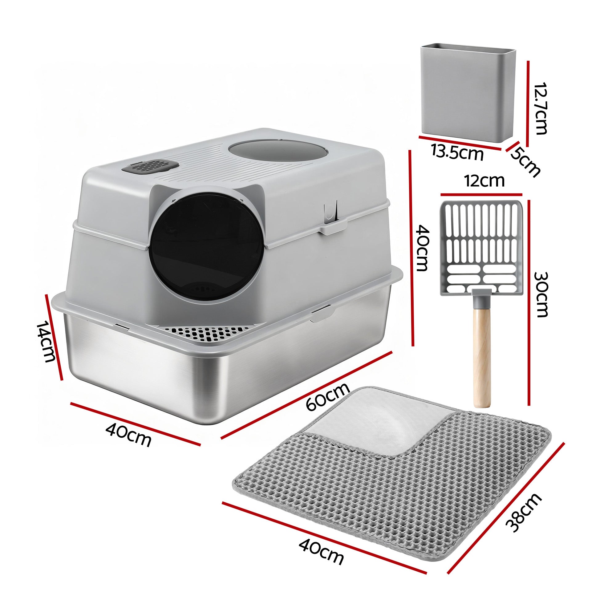 i.Pet Cat Litter Box Large Stainless Steel High Sided Pet Toilet Odour Control PET-CLB-STL-CV-LTGR