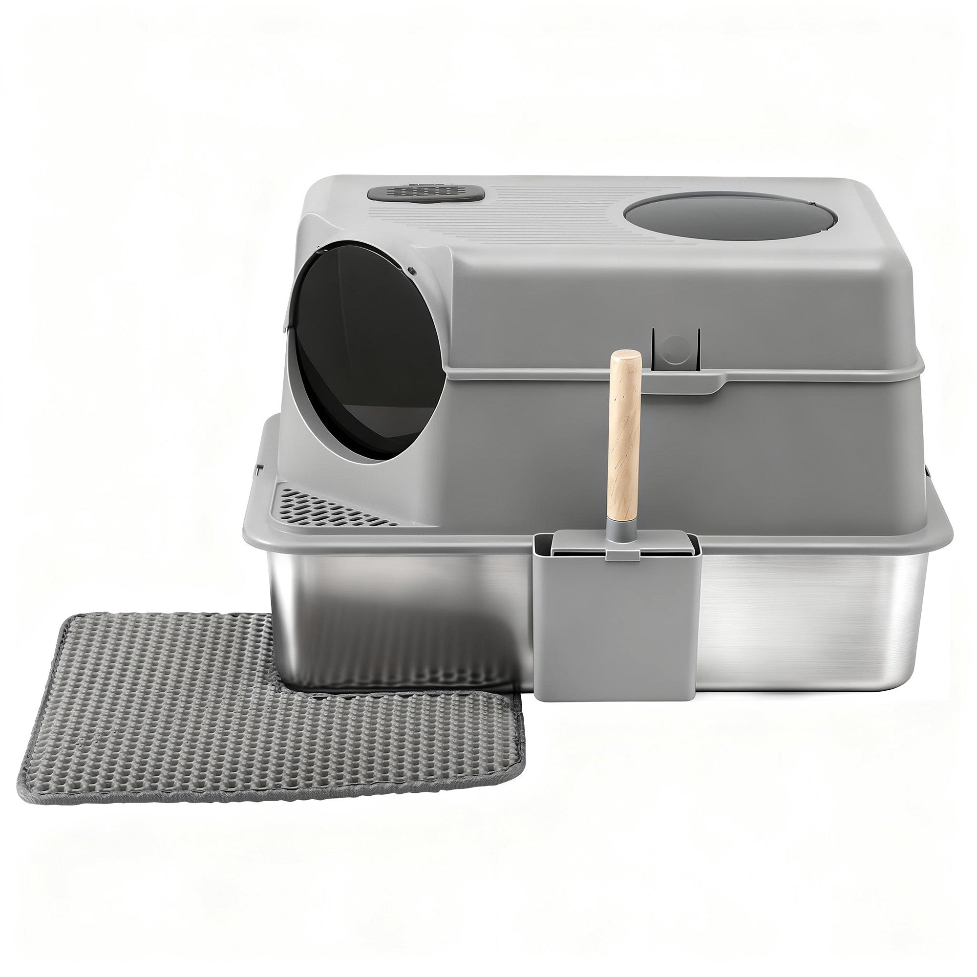 i.Pet Cat Litter Box Large Stainless Steel High Sided Pet Toilet Odour Control PET-CLB-STL-CV-LTGR