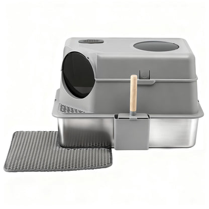 i.Pet Cat Litter Box Large Stainless Steel High Sided Pet Toilet Odour Control PET-CLB-STL-CV-LTGR
