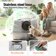 i.Pet Cat Litter Box Large Stainless Steel High Sided Pet Toilet Odour Control PET-CLB-STL-CV-LTGR