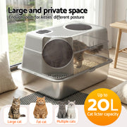 i.Pet Cat Litter Box Large Stainless Steel High Sided Pet Toilet Odour Control PET-CLB-STL-CV-LTGR