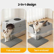 i.Pet Cat Litter Box Large Stainless Steel High Sided Pet Toilet Odour Control PET-CLB-STL-CV-LTGR