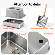 i.Pet Cat Litter Box Large Stainless Steel High Sided Pet Toilet Odour Control PET-CLB-STL-CV-LTGR