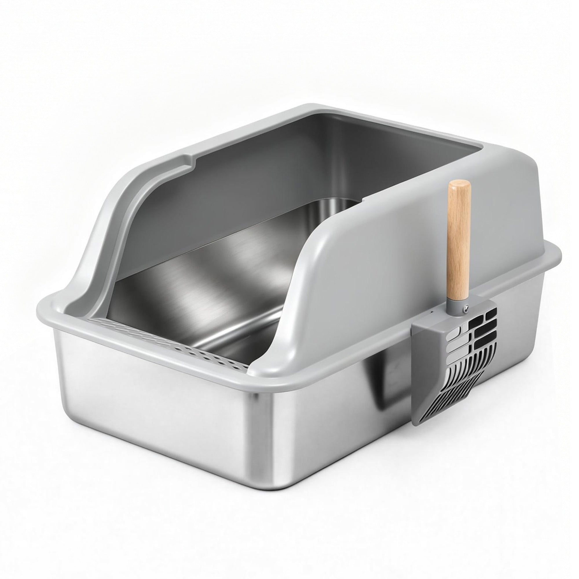 i.Pet Cat Litter Box Stainless Steel Large Semi-Enclosed Pet Kitty Toilet Grey PET-CLB-STL-LTGR