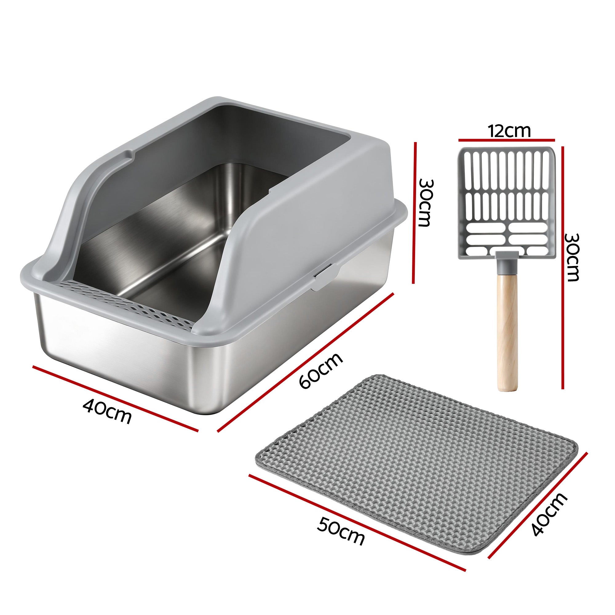 i.Pet Cat Litter Box Stainless Steel Large Semi-Enclosed Pet Kitty Toilet Grey PET-CLB-STL-LTGR