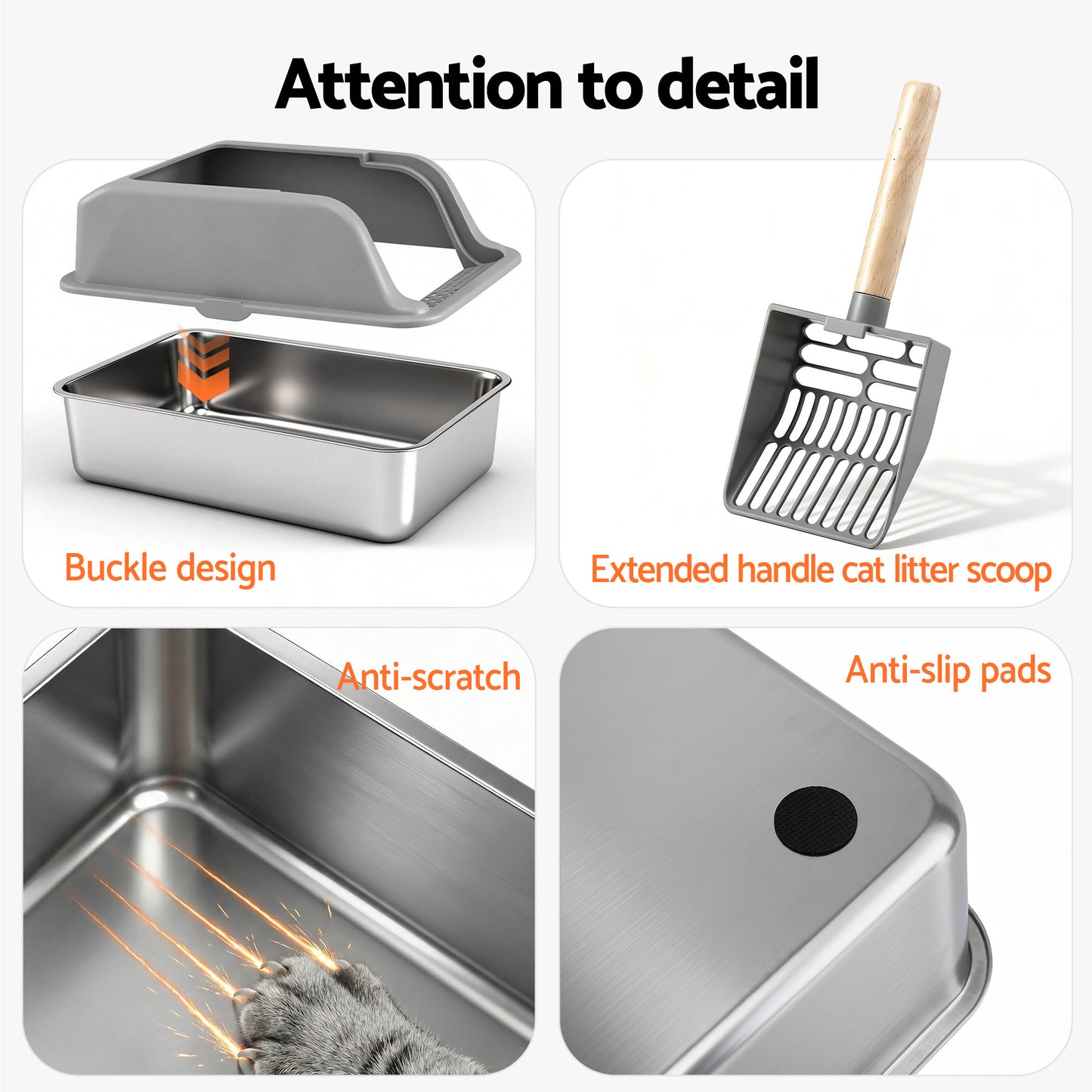 i.Pet Cat Litter Box Stainless Steel Large Semi-Enclosed Pet Kitty Toilet Grey PET-CLB-STL-LTGR