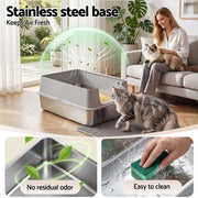 i.Pet XXL Cat Litter Box Stainless Steel Jumbo Semi-Enclosed Pet Kitty Toilet Grey