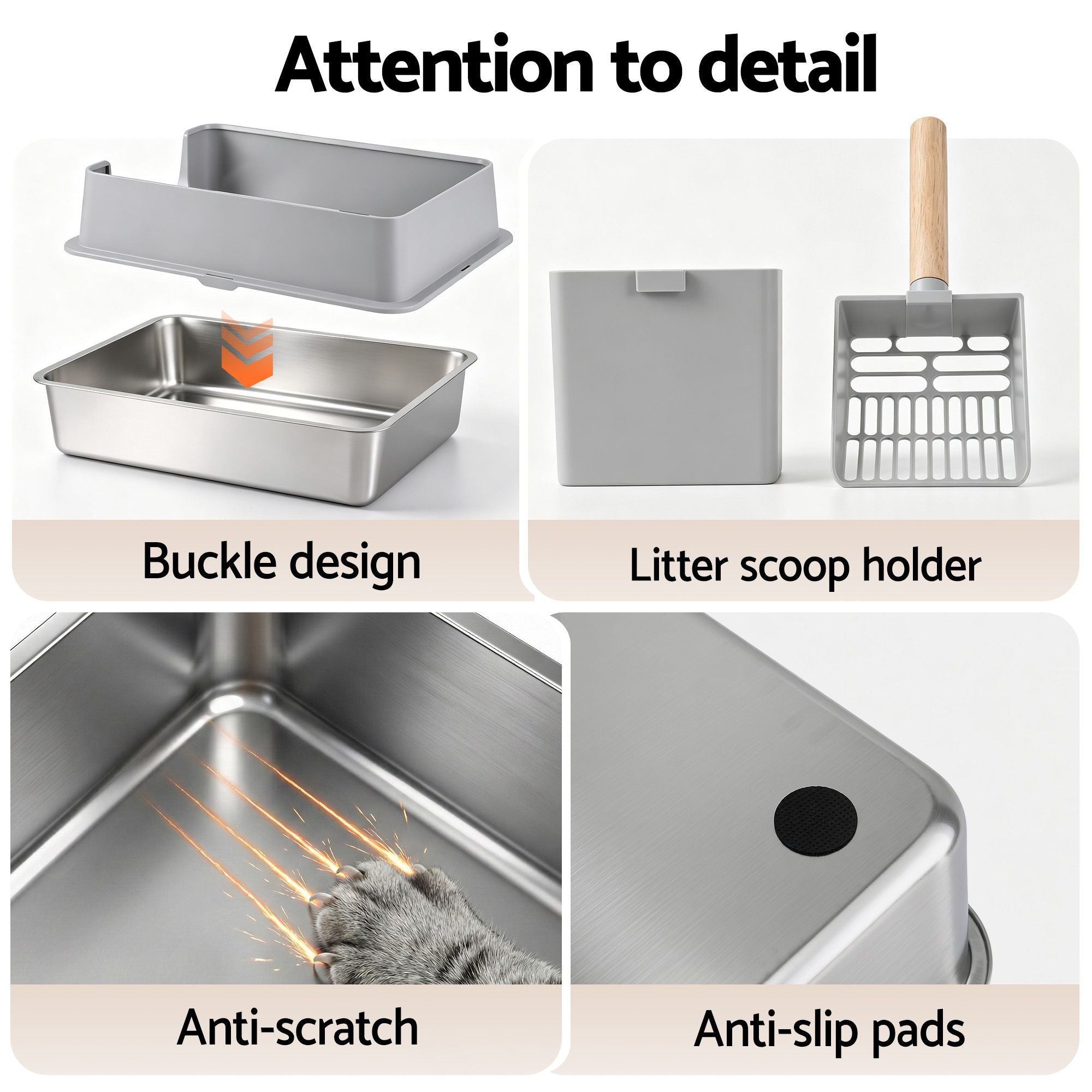 i.Pet XXL Cat Litter Box Stainless Steel Jumbo Semi-Enclosed Pet Kitty Toilet Grey