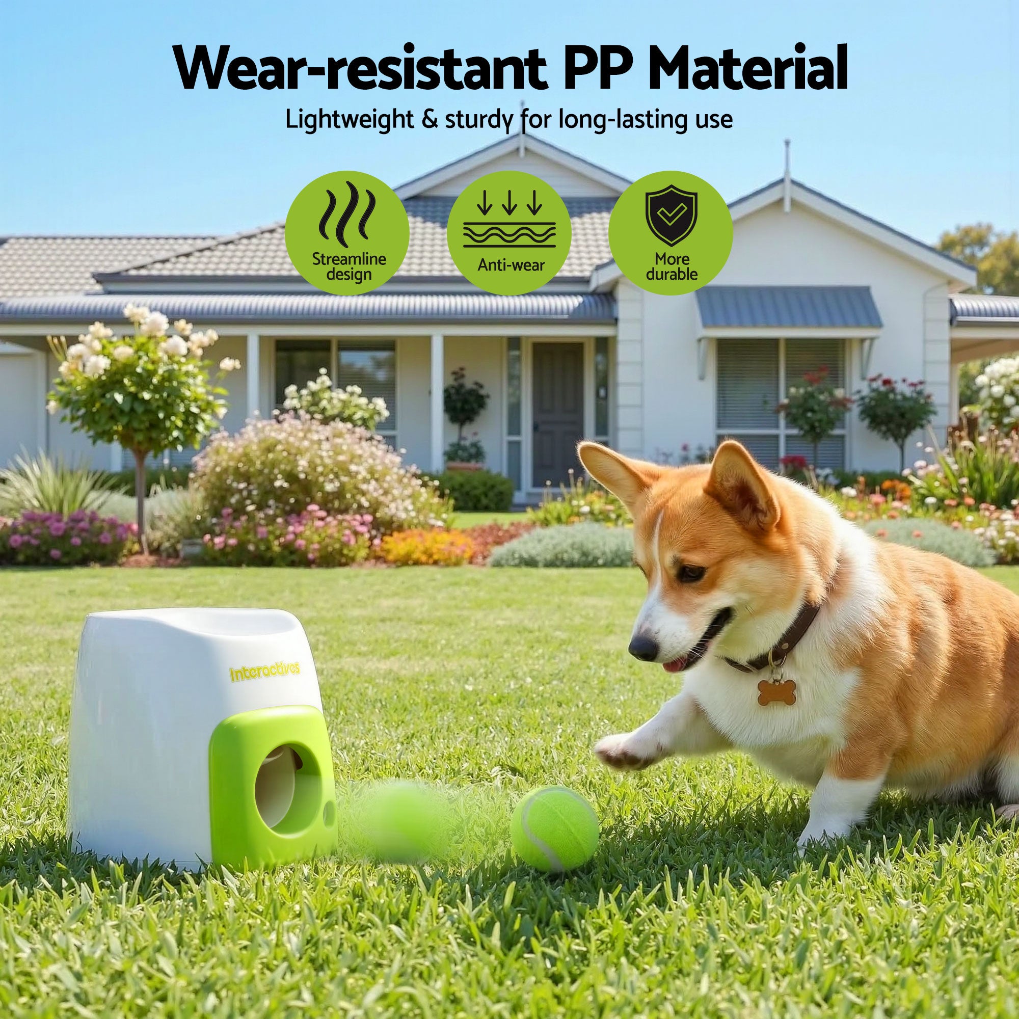 i.Pet 2-in-1 Dog Ball Launcher & Treat Dispenser with 2 Balls Green PET-DOG-2BALL-FEED-GN