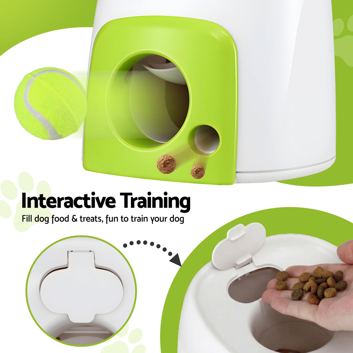 i.Pet 2-in-1 Dog Ball Launcher & Treat Dispenser with 2 Balls Green PET-DOG-2BALL-FEED-GN