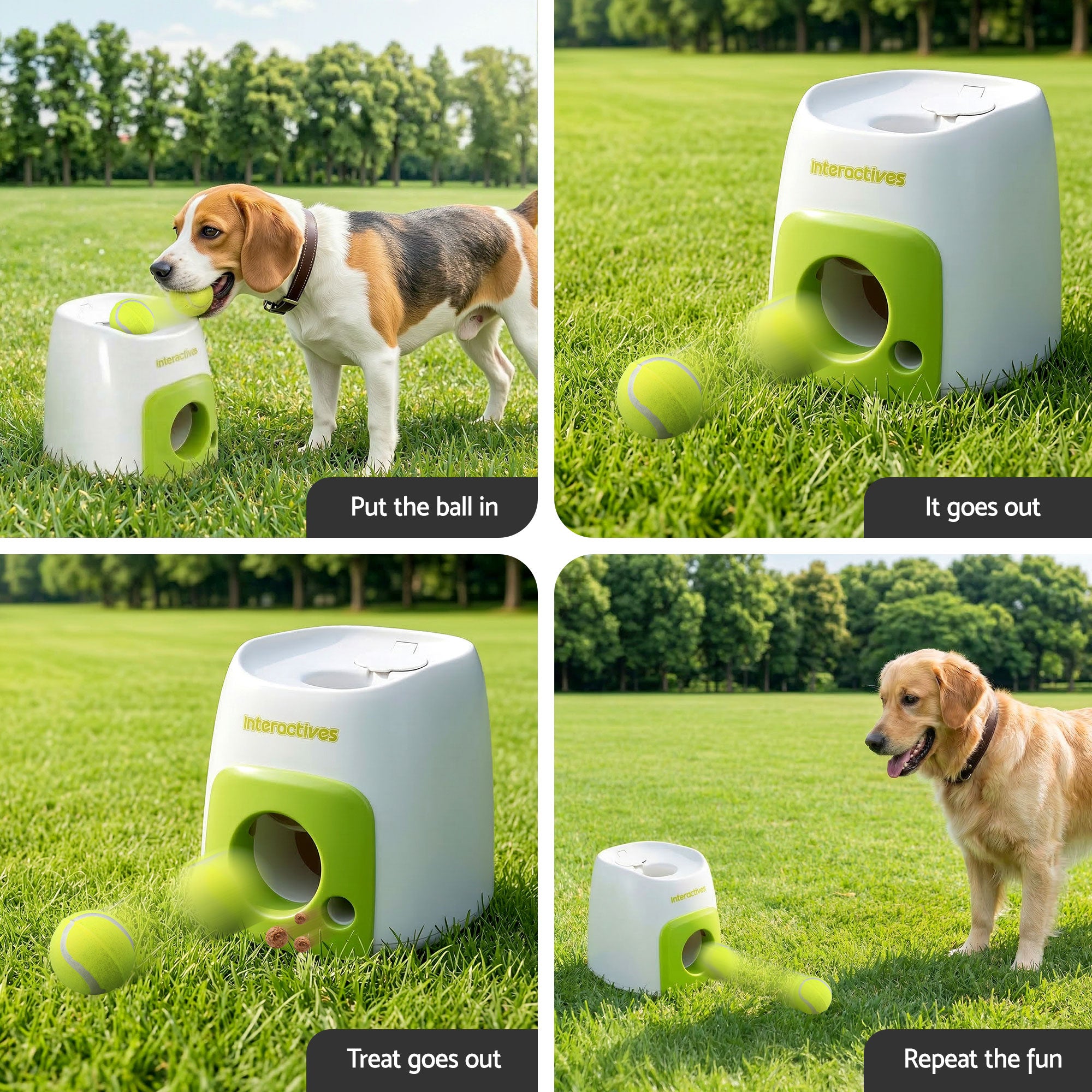 i.Pet 2-in-1 Dog Ball Launcher & Treat Dispenser with 2 Balls Green PET-DOG-2BALL-FEED-GN