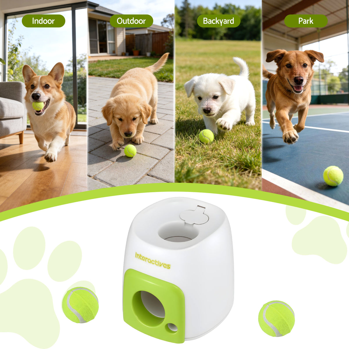 i.Pet 2-in-1 Dog Ball Launcher & Treat Dispenser with 2 Balls Green PET-DOG-2BALL-FEED-GN