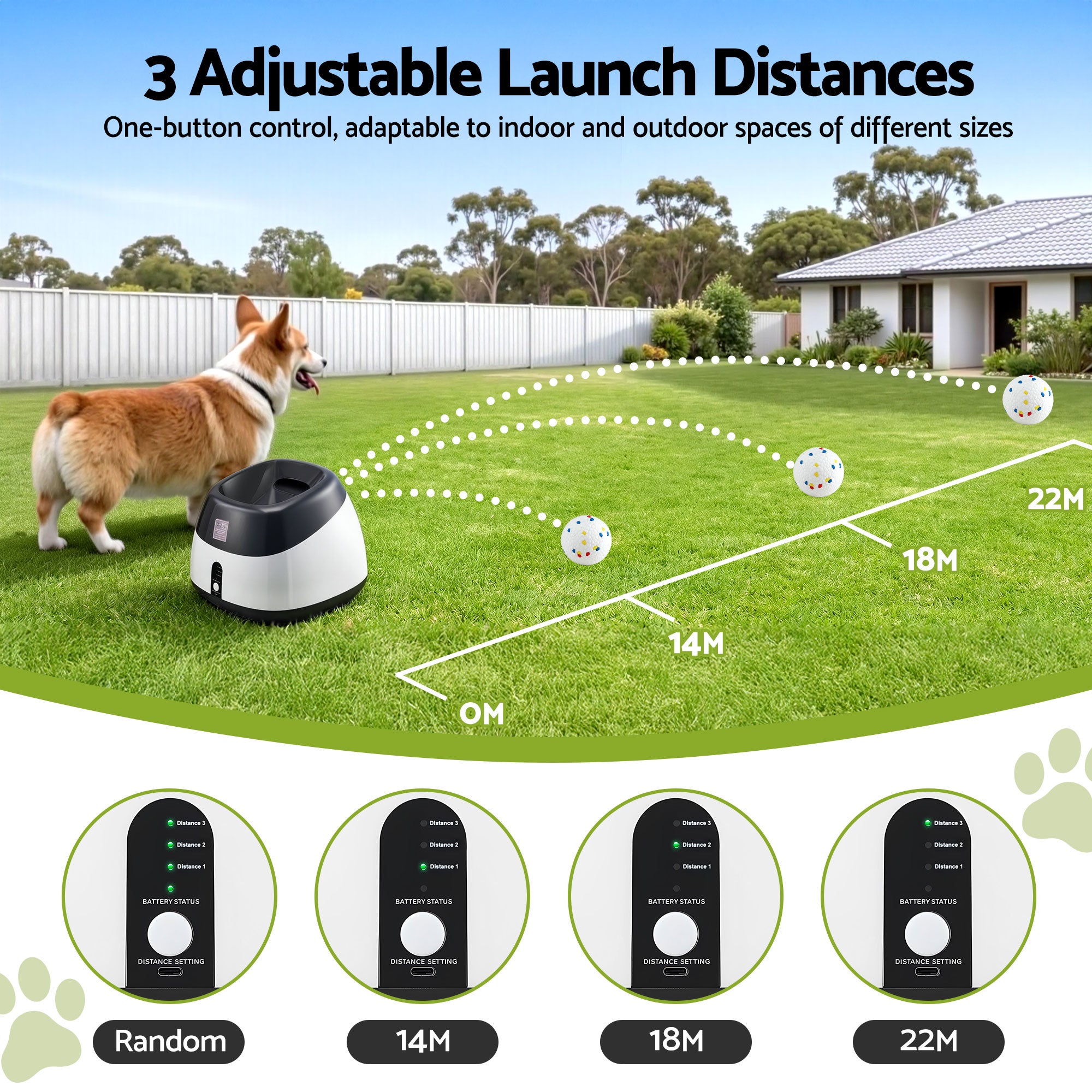 i.Pet Dog Ball Launcher Thrower with 6 ETPU Balls & 14/18/22m Launch Distance Black PET-DOG-6BALL-22M-GR