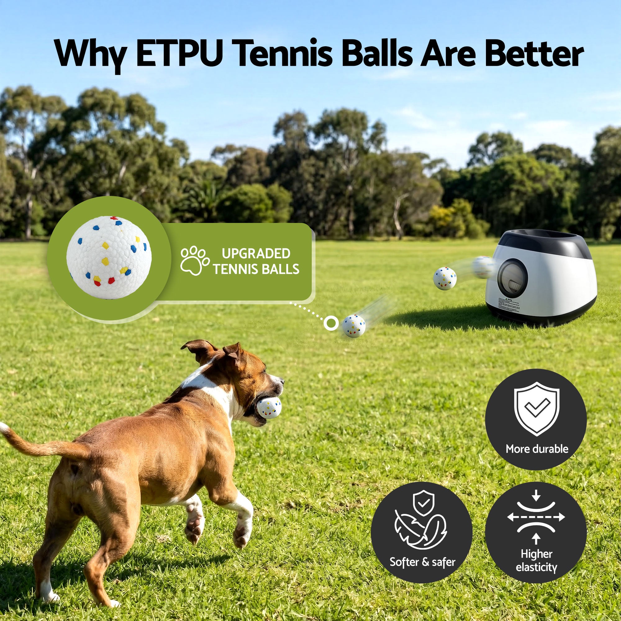 i.Pet Dog Ball Launcher Thrower with 6 ETPU Balls & 14/18/22m Launch Distance Black PET-DOG-6BALL-22M-GR