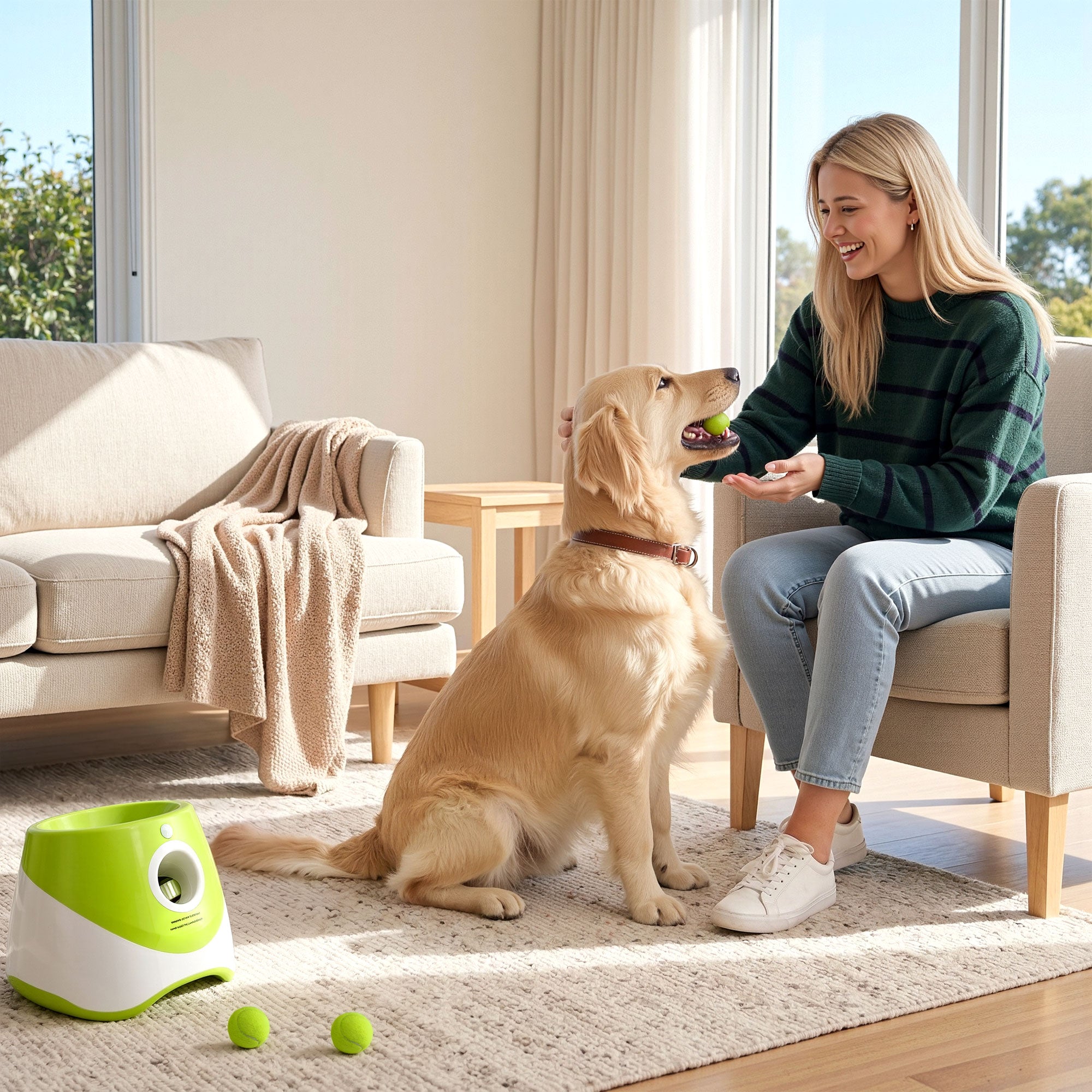 i.Pet Dog Ball Launcher Thrower with 6 Balls & 3/6/9m Launch Distances Green PET-DOG-6BALL-9M-GN