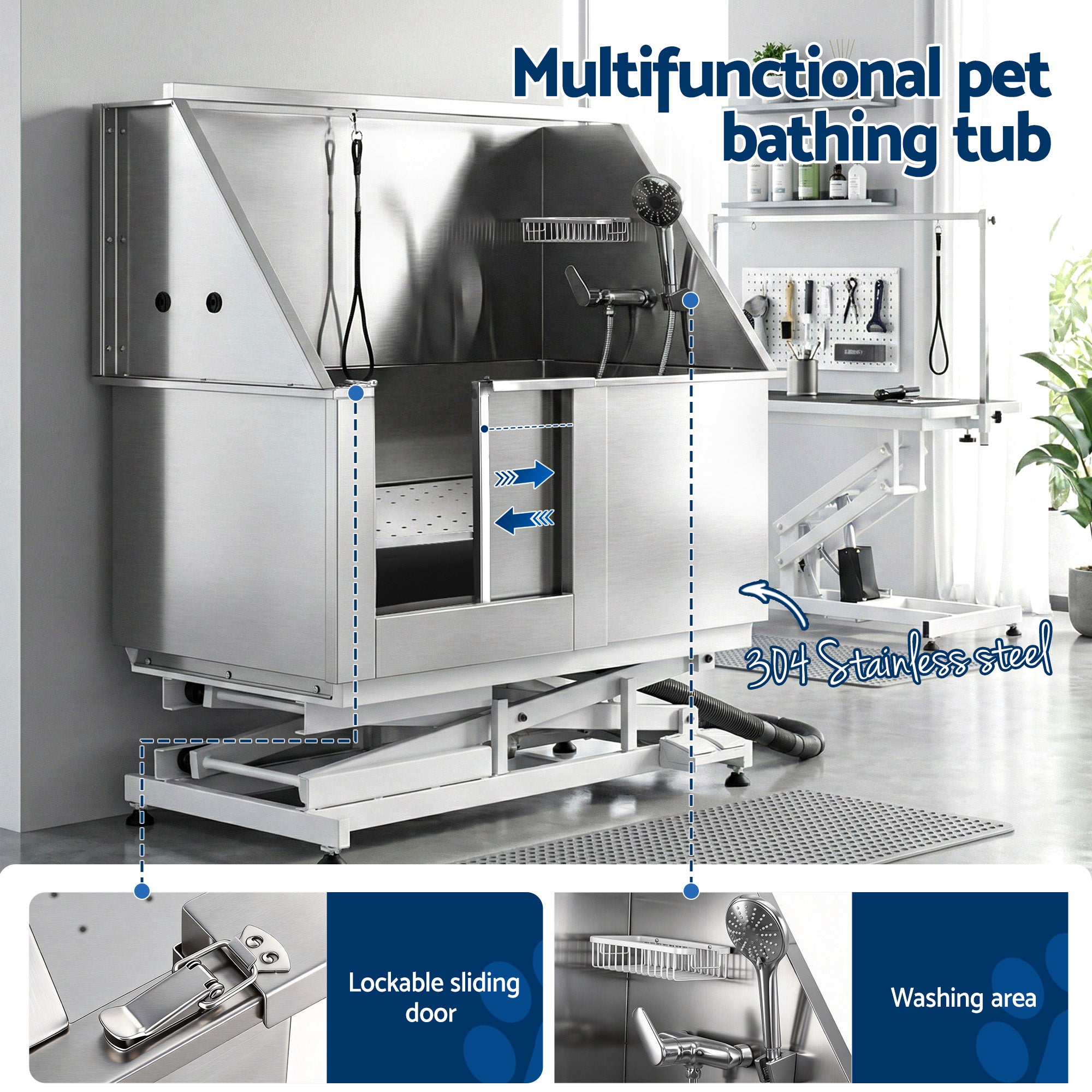 i.Pet Electric Pet Bath Tub Dog Grooming Stainless Steel Wash Station 127cm PET-DOG-BATH127-EL