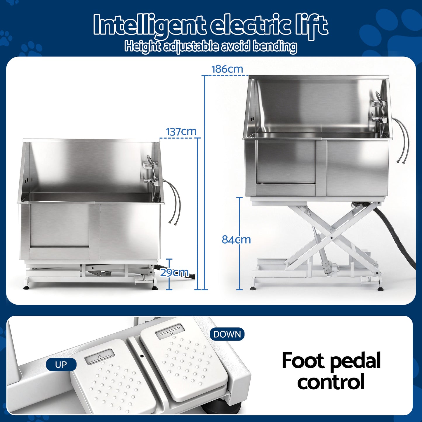 i.Pet Electric Pet Bath Tub Dog Grooming Stainless Steel Wash Station 127cm PET-DOG-BATH127-EL