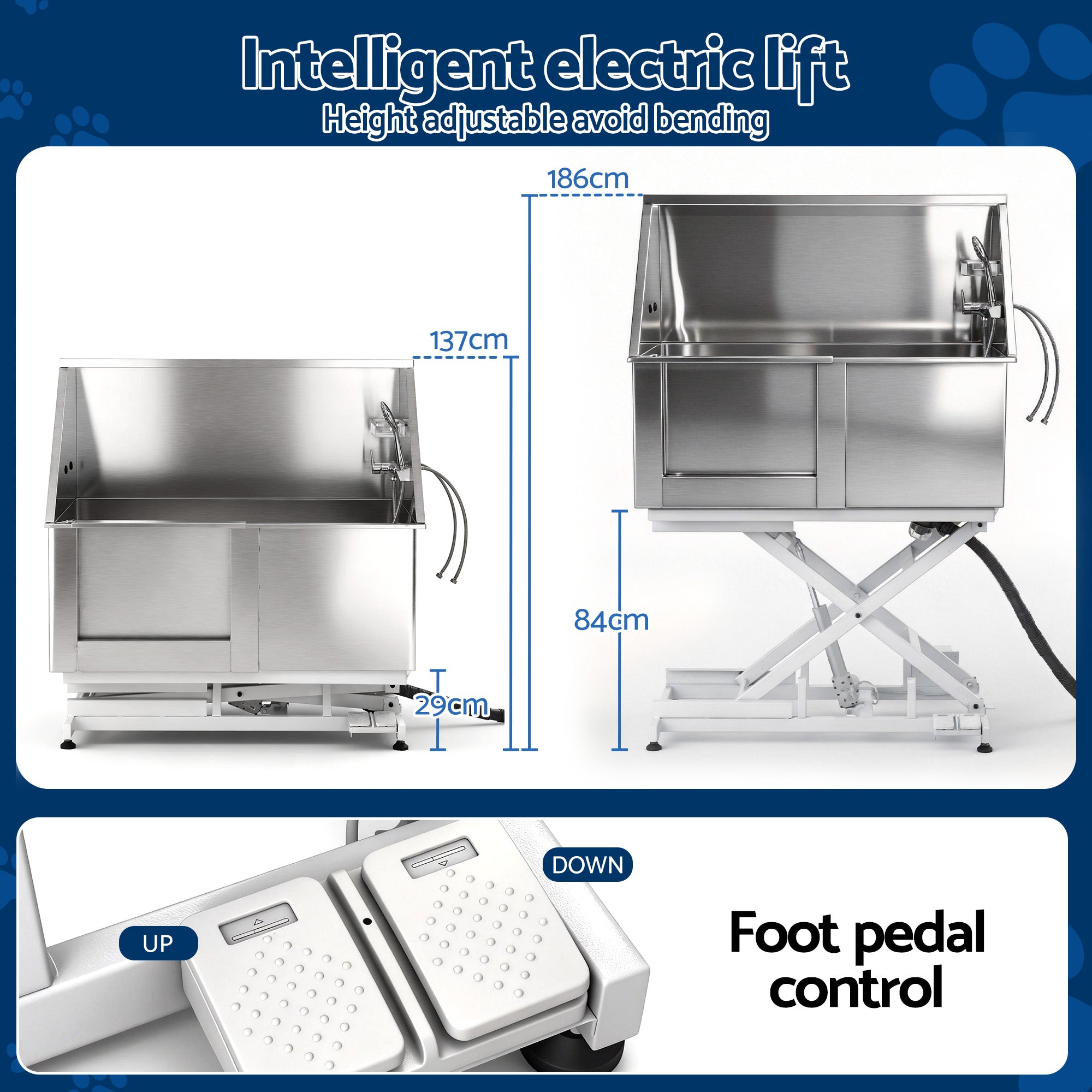 i.Pet Electric Pet Bath Tub Dog Grooming Stainless Steel Wash Station 127cm PET-DOG-BATH127-EL