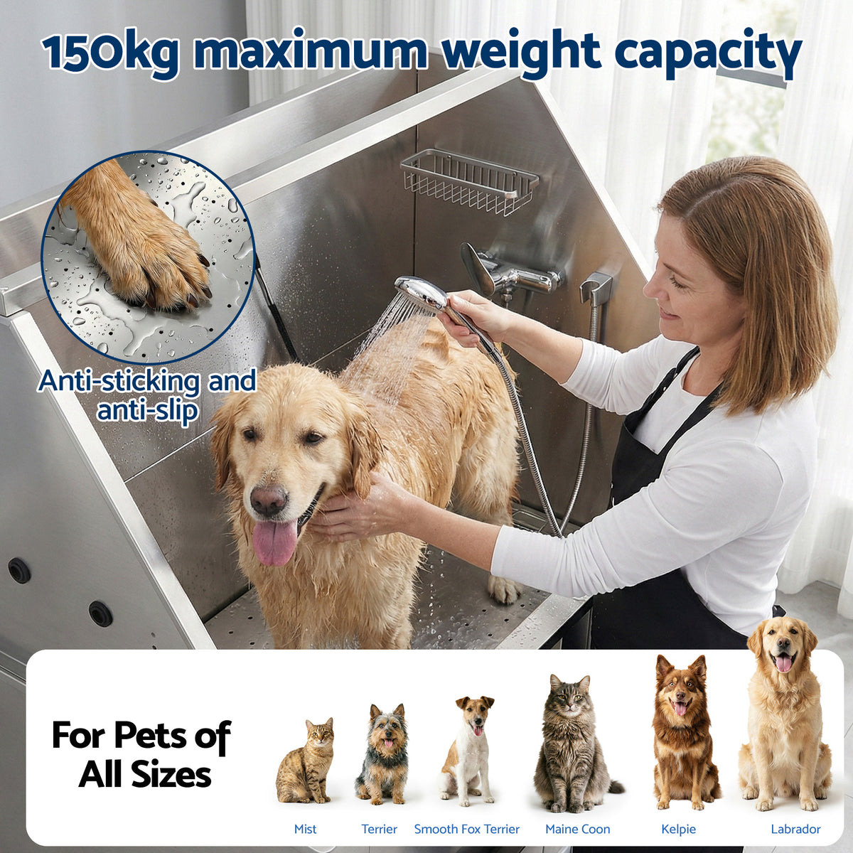 i.Pet Electric Pet Bath Tub Dog Grooming Stainless Steel Wash Station 127cm PET-DOG-BATH127-EL