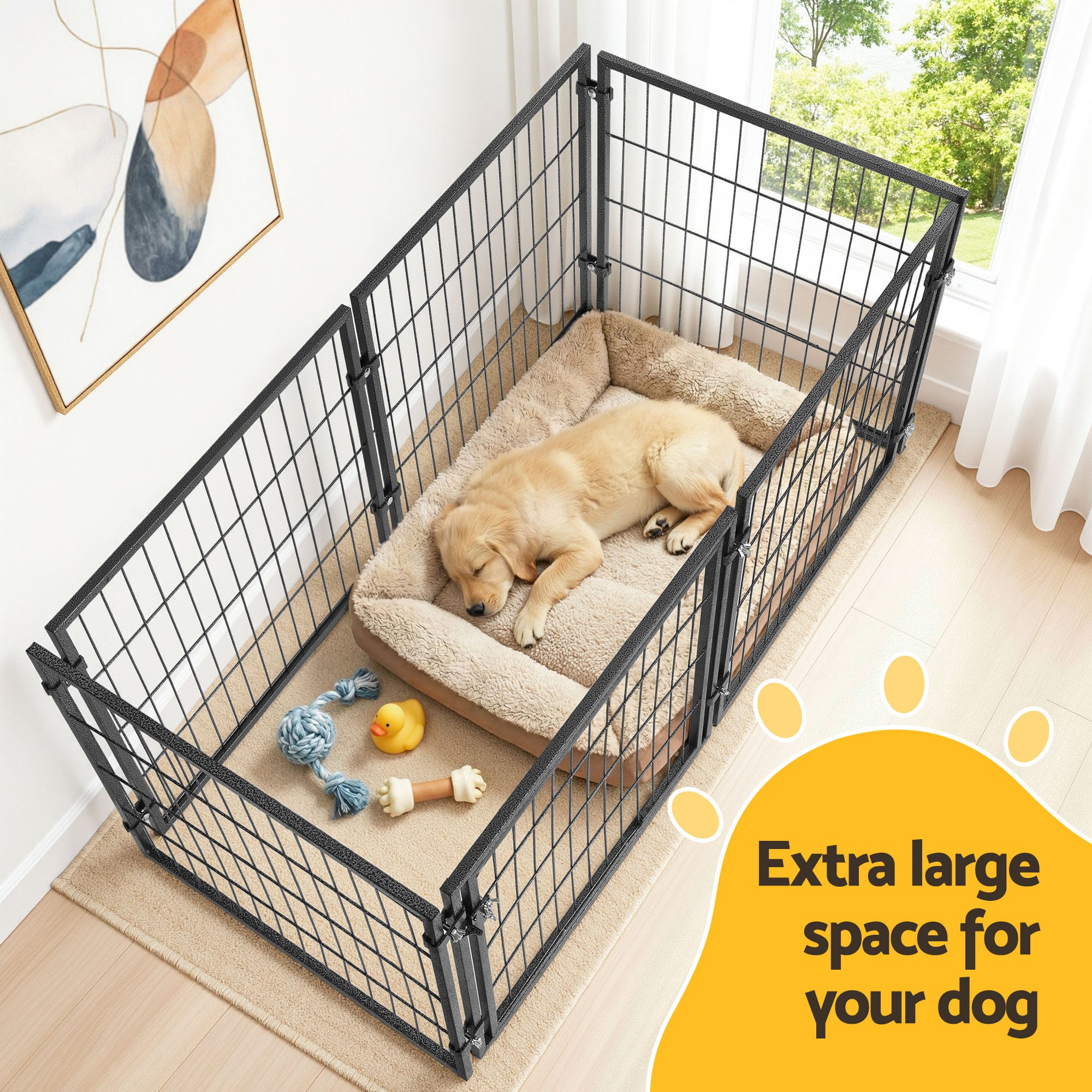 i.Pet Large Dog Crate Cage Playpen 129cm Puppy Pen Pet Enclosure Black PET-DOG-CAGE-120