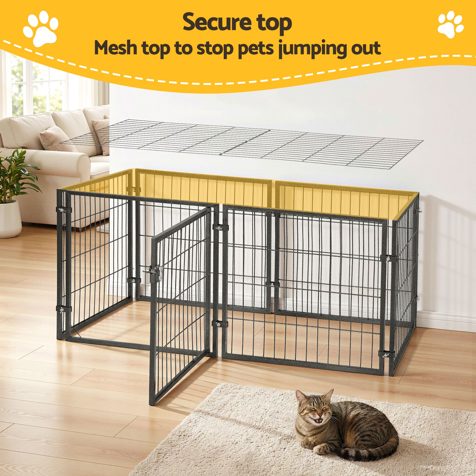 i.Pet Large Dog Crate Cage Playpen 129cm Puppy Pen Pet Enclosure Black PET-DOG-CAGE-120