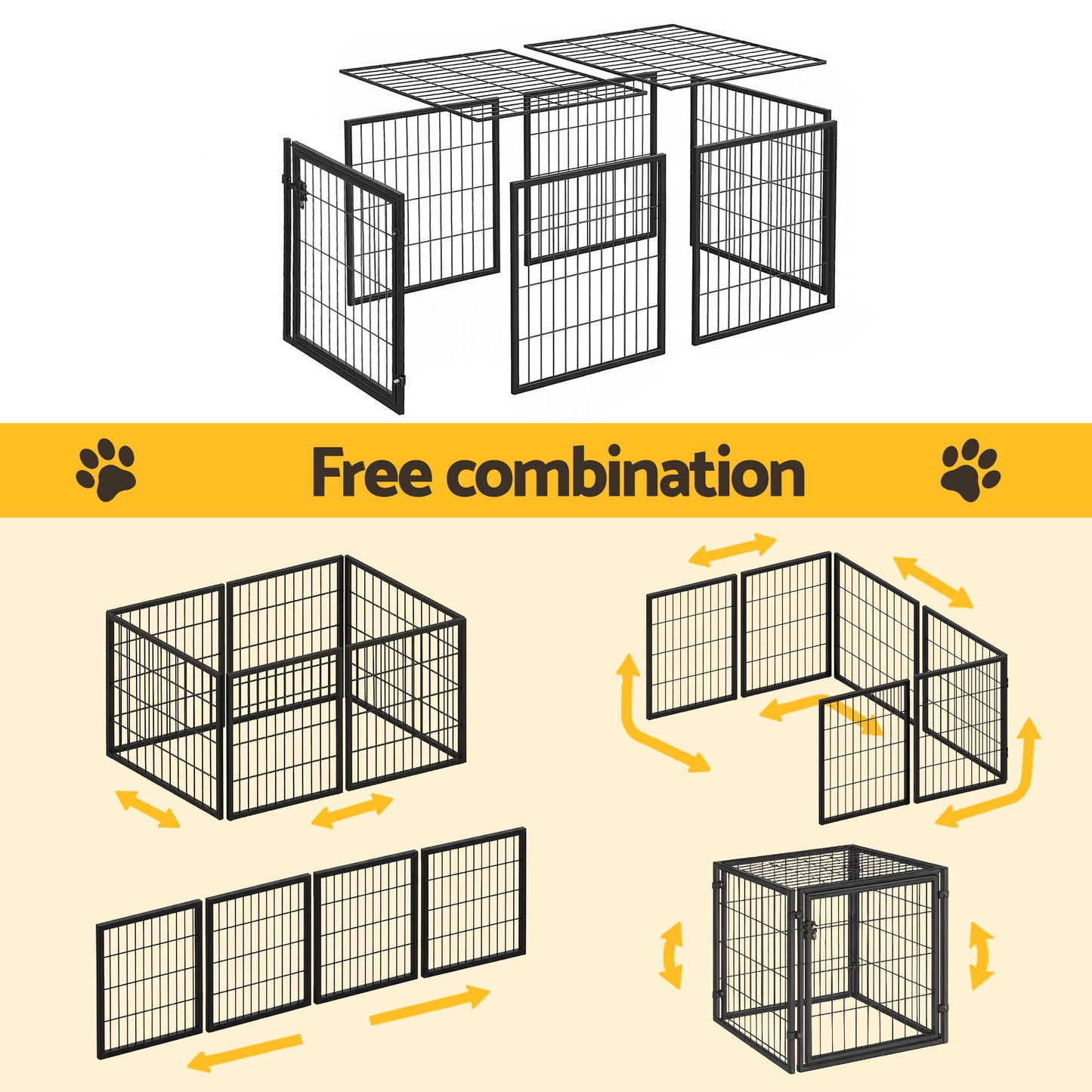 i.Pet Large Dog Crate Cage Playpen 129cm Puppy Pen Pet Enclosure Black PET-DOG-CAGE-120