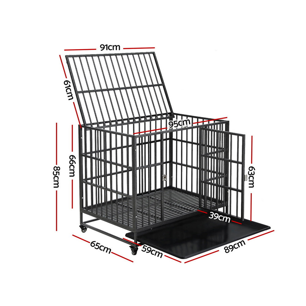 i.Pet Dog Cage Crate Large Puppy Cat Anti-Bite Pet Kennel Wheels w/Tray Metal PET-DOG-CAGE-95