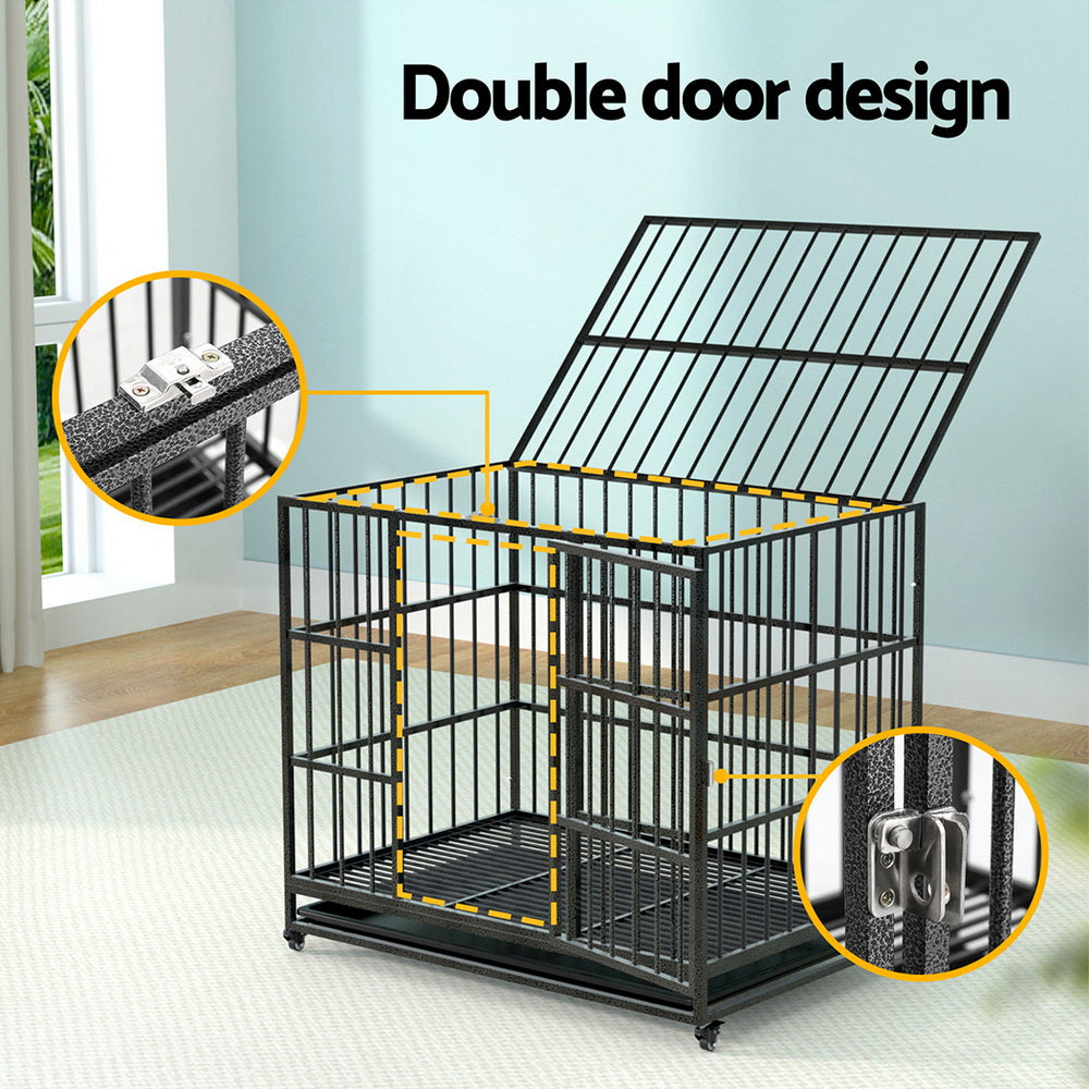 i.Pet Dog Cage Crate Large Puppy Cat Anti-Bite Pet Kennel Wheels w/Tray Metal PET-DOG-CAGE-95