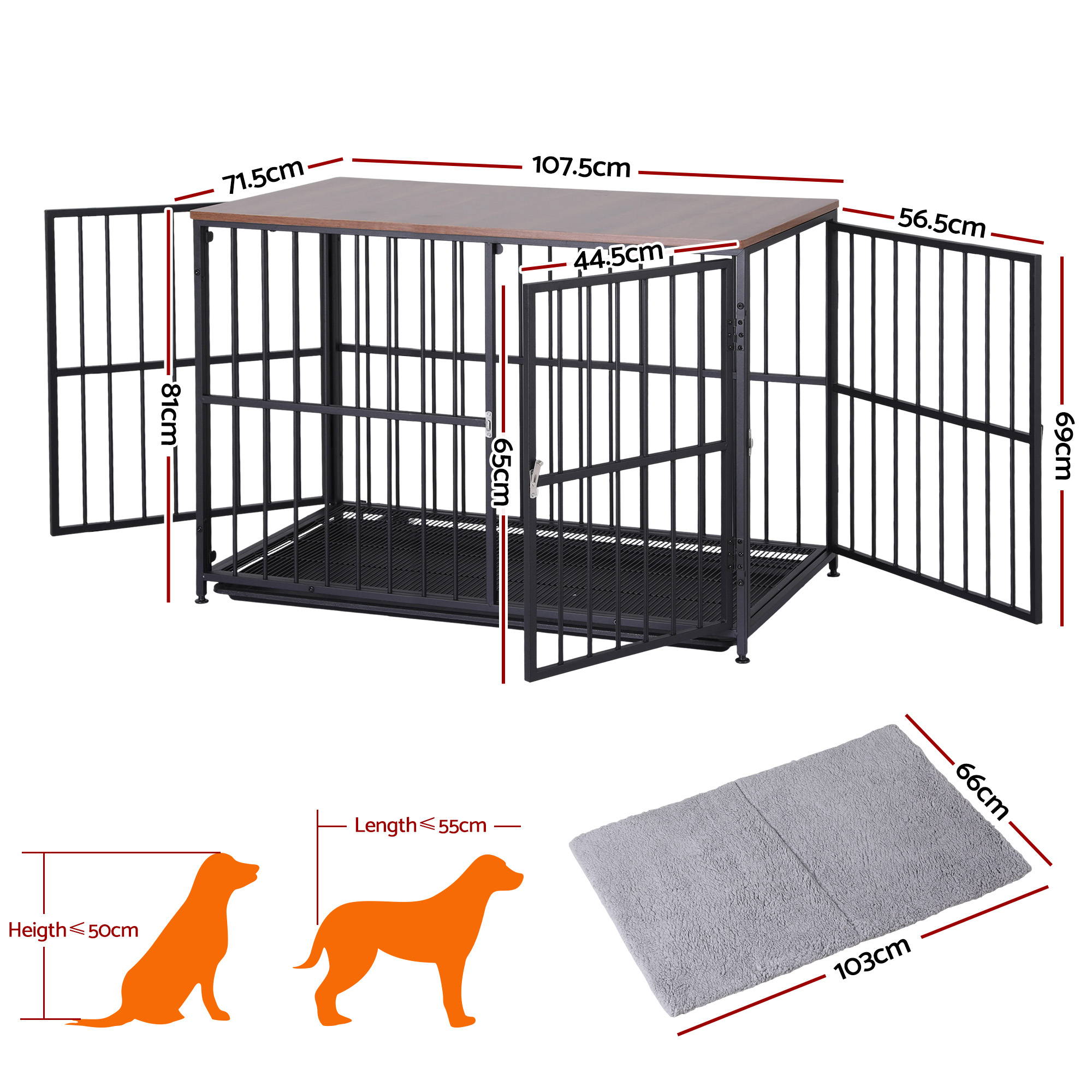 i.Pet Extra Large Dog Crate Furniture 107cm Dog Cage Puppy Pet Wooden Black PET-DOGCAGE-WD-107-BK