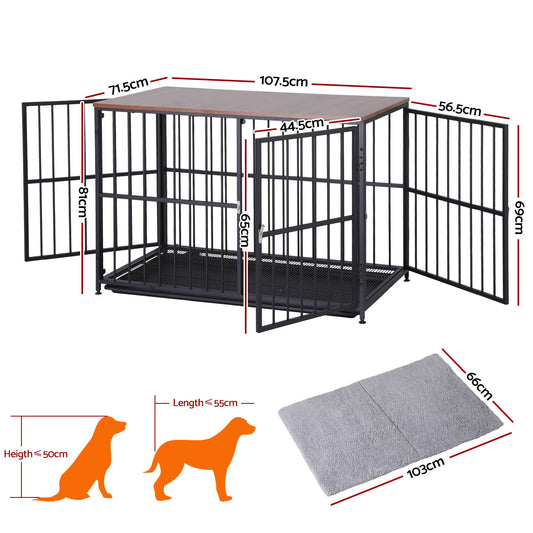 i.Pet Extra Large Dog Crate Furniture 107cm Dog Cage Puppy Pet Wooden Black PET-DOGCAGE-WD-107-BK