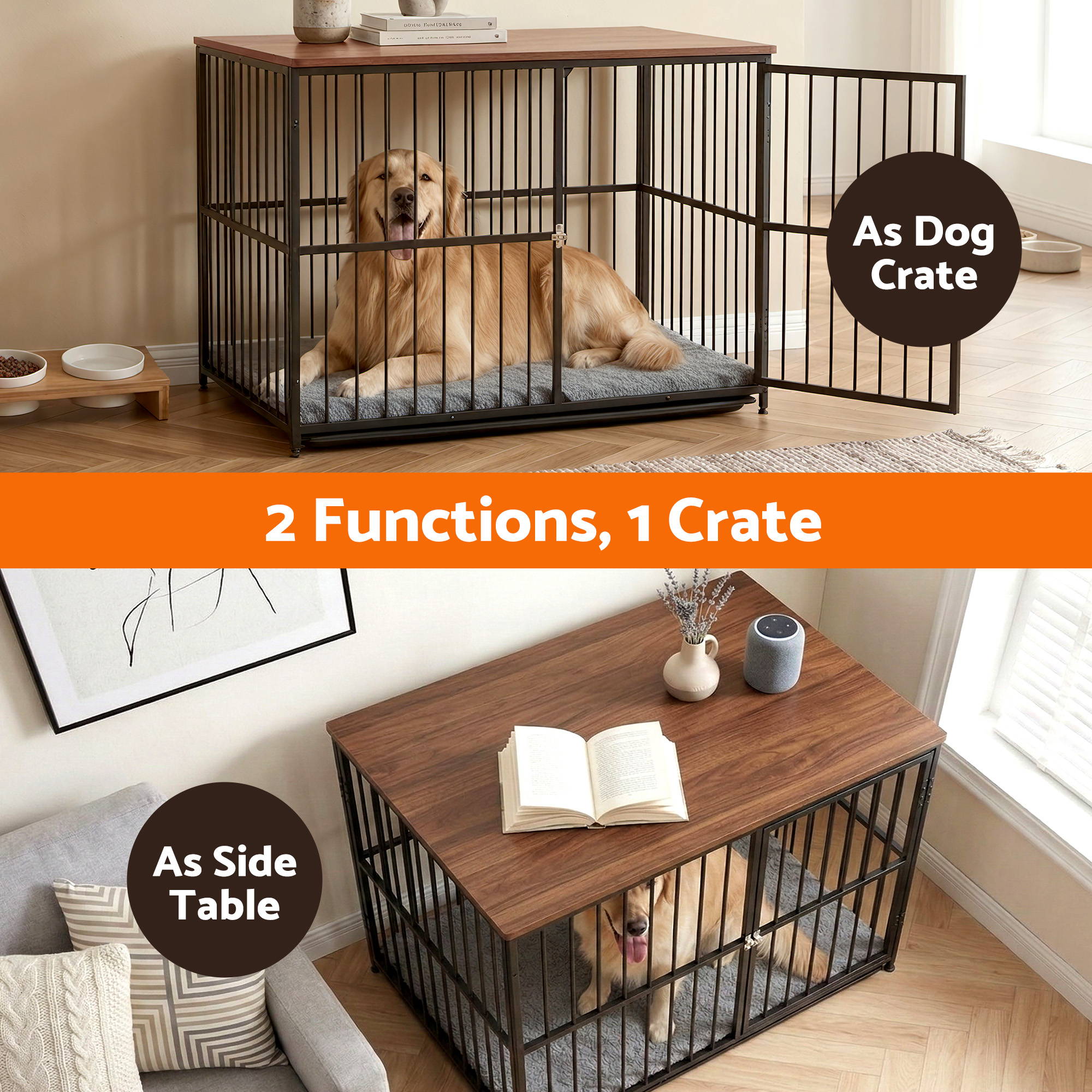 i.Pet Extra Large Dog Crate Furniture 107cm Dog Cage Puppy Pet Wooden Black PET-DOGCAGE-WD-107-BK