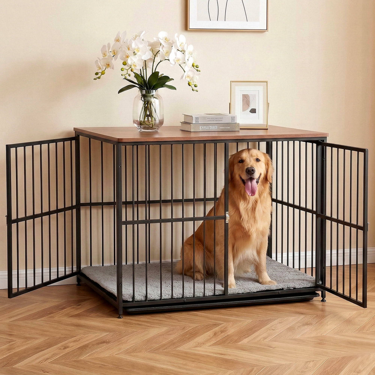 i.Pet Extra Large Dog Crate Furniture 107cm Dog Cage Puppy Pet Wooden Black PET-DOGCAGE-WD-107-BK