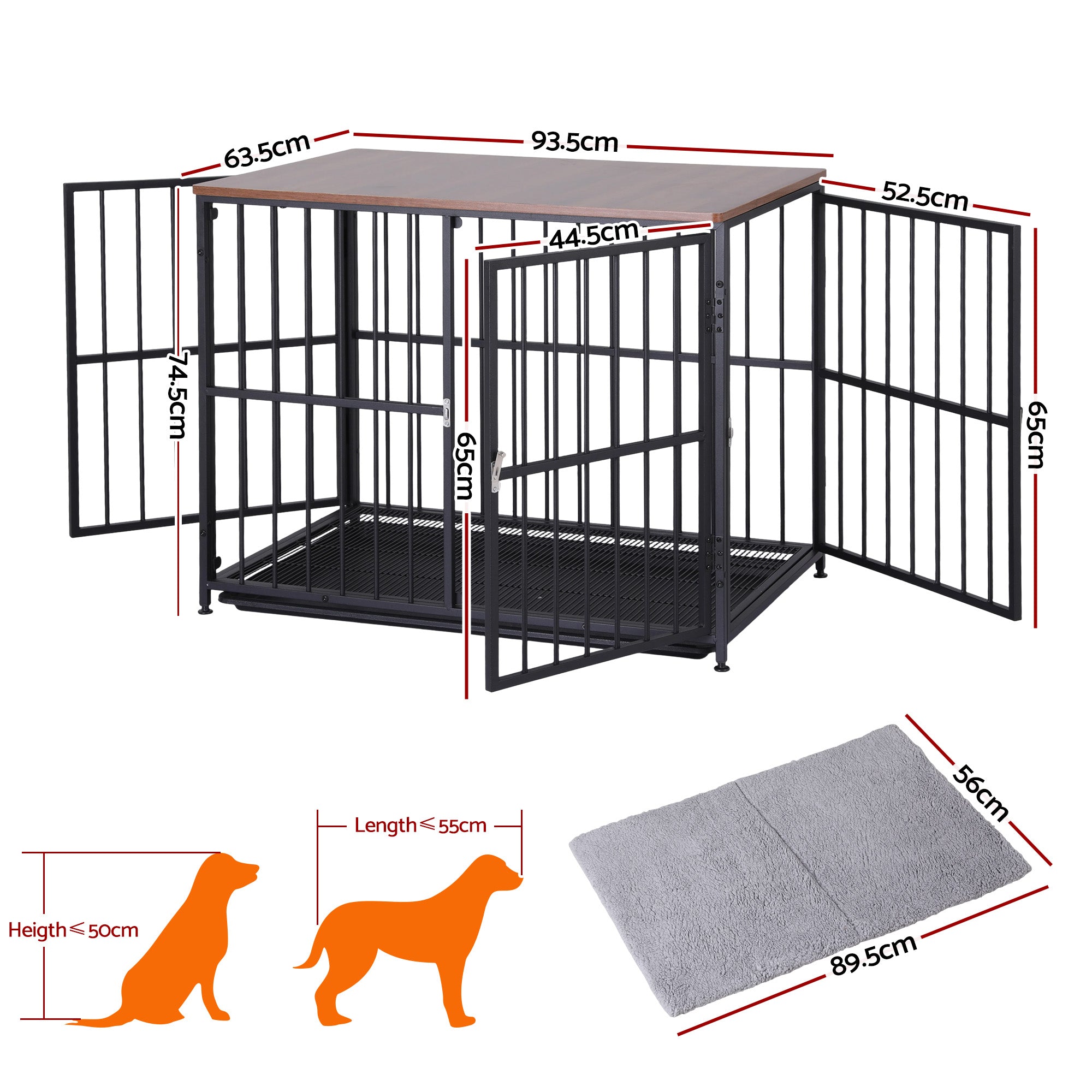 i.Pet Large Dog Crate Furniture 93cm Dog Cage Puppy Pet Wooden Black PET-DOGCAGE-WD-91-BK