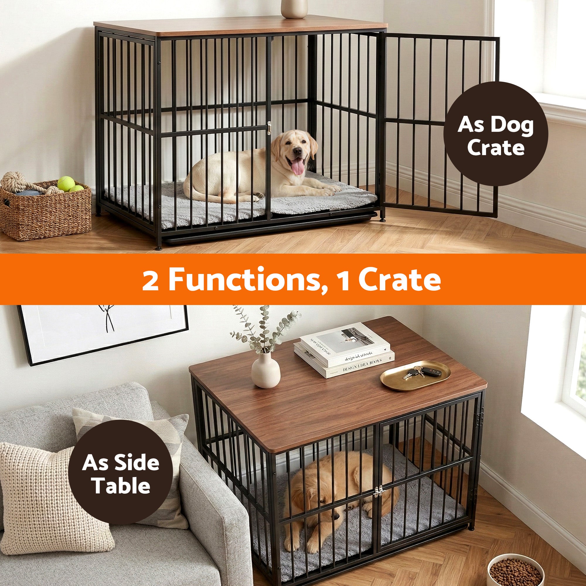 i.Pet Large Dog Crate Furniture 93cm Dog Cage Puppy Pet Wooden Black PET-DOGCAGE-WD-91-BK