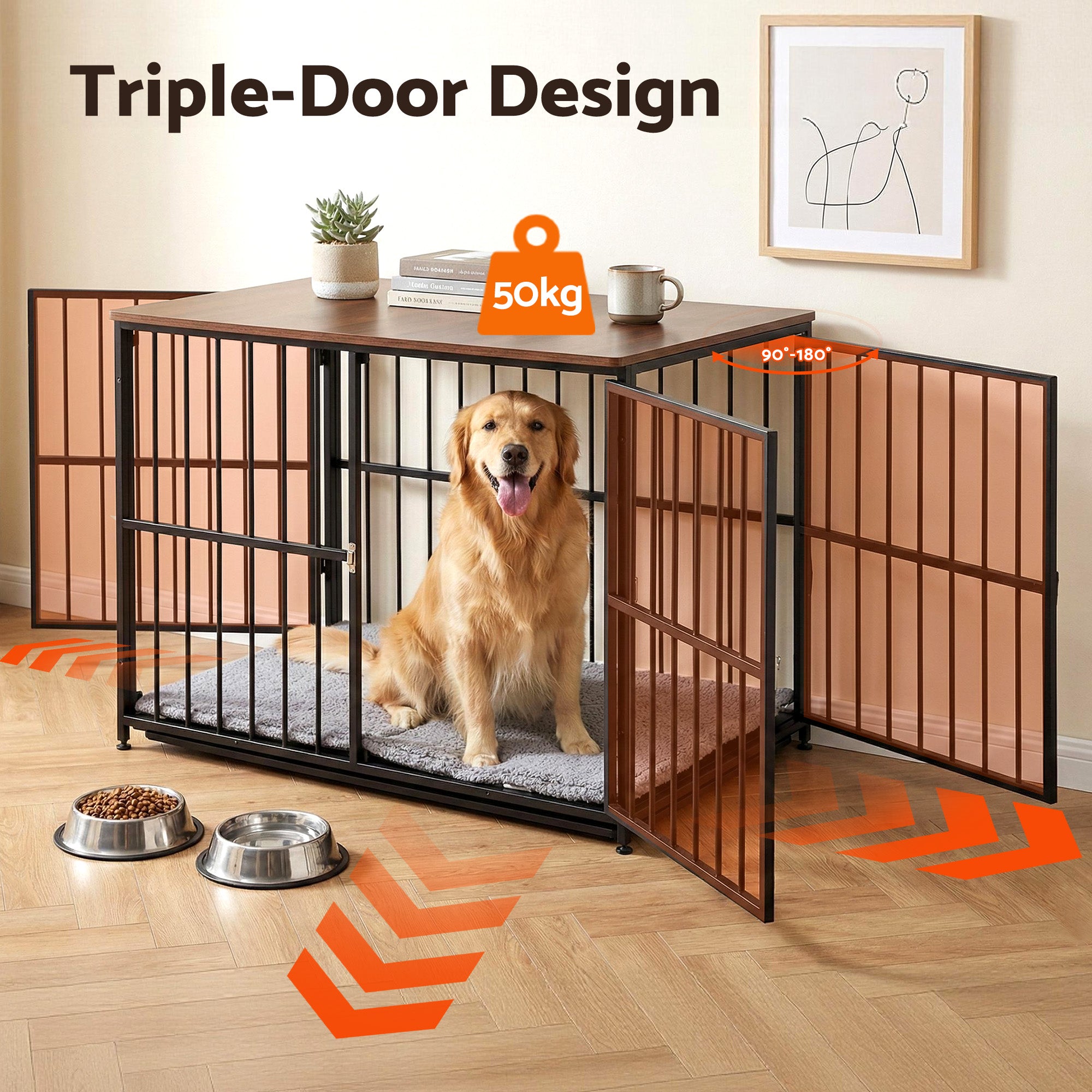 i.Pet Large Dog Crate Furniture 93cm Dog Cage Puppy Pet Wooden Black PET-DOGCAGE-WD-91-BK